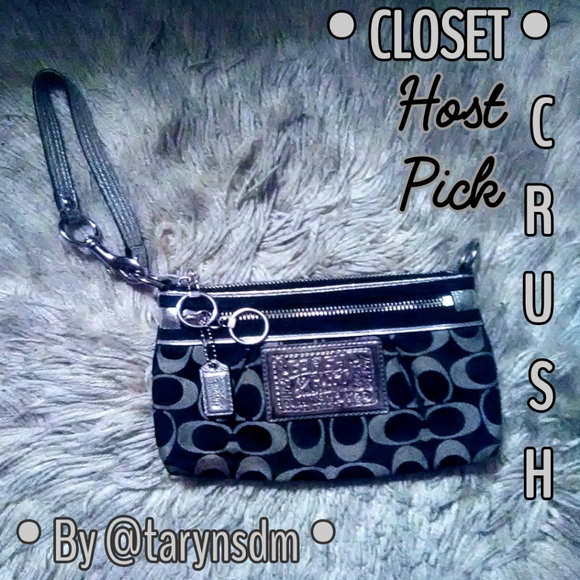 Coach Handbags - ✿ Coach Poppy Blk & Slvr XL Dble Zip Wristlet ✿